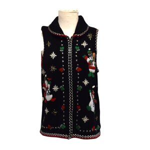 Vintage Bobbie Brooks Christmas Sweater Zip Front Snowmen